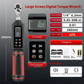 Electronic digital display torque wrench showing torque measurement with triple warning indicators