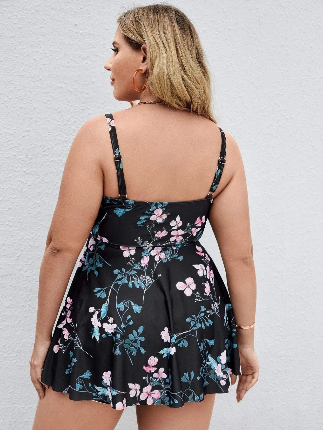 Women's one-piece swimsuit with split colour floral printing on high elasticity fabric