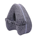 Heart-shaped memory foam leg pillow in dark blue jacquard, measuring 25x23x13cm, for adult leg support