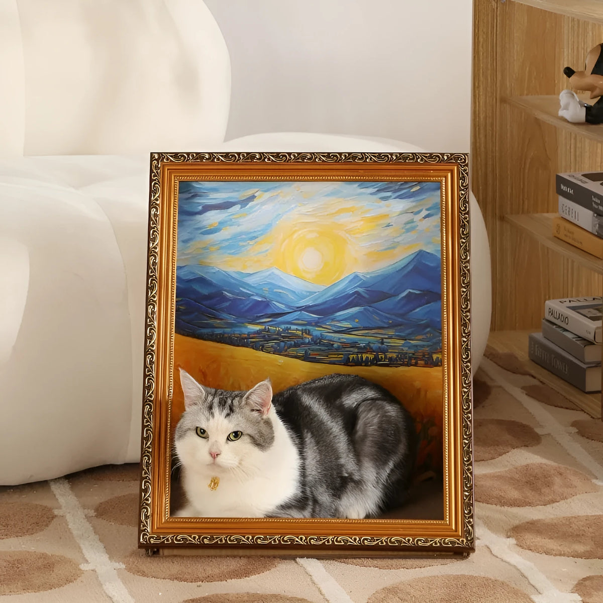 Wooden cat scratch board nest toy with retro photo frame design for cats