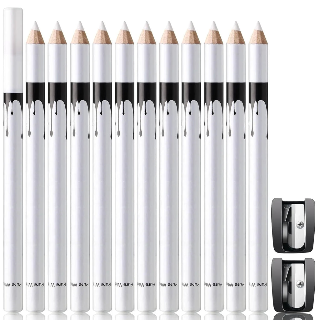 12 white and black retractable makeup pencils with sharpener for eyebrows, eyeshadow and lips
