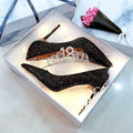 Women's crystal bridal shoes in black and silver with 3cm, 7cm, and 9cm heel height options