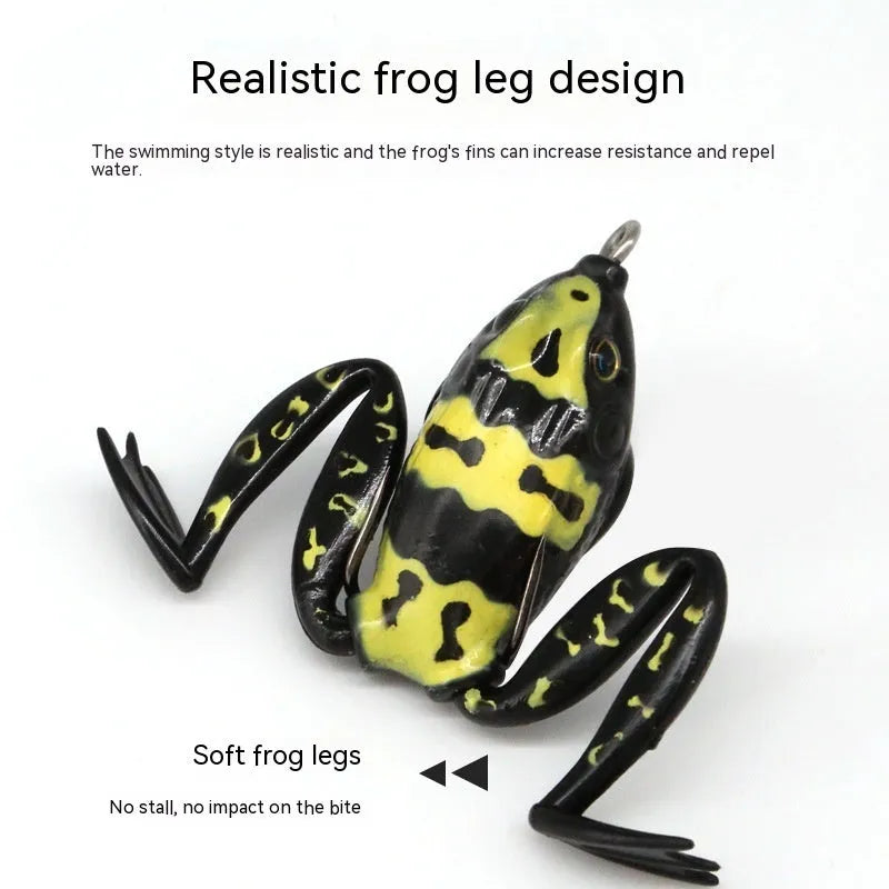Realistic frog snake head shaped soft plastic fishing lure with double hooks in grass green colour.