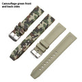 Camouflage silicone watch strap in blue, gray, or green with universal flat head design