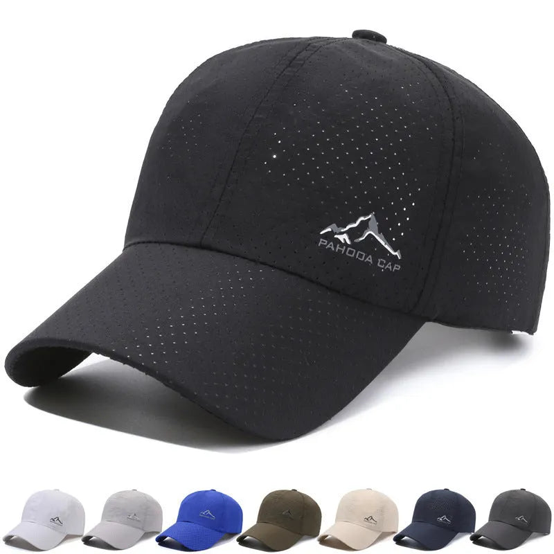 Light grey adjustable polyester baseball cap with a dome crown on a solid background.