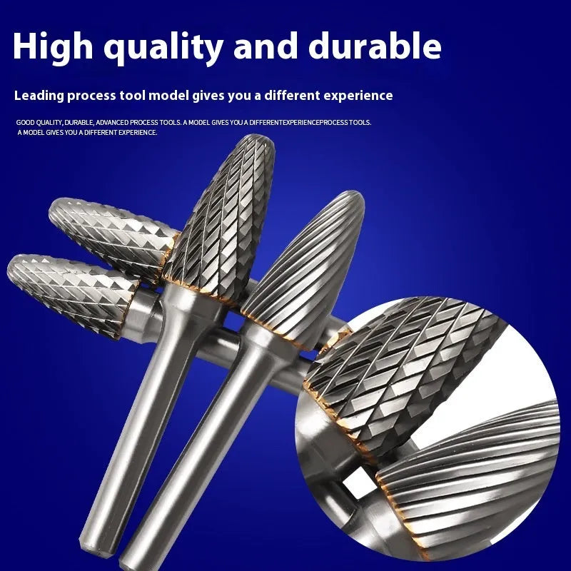 F-shaped tungsten steel rotary burr with alloy blade for grinding and engraving, single sink or double slot tooth shape