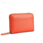 Genuine leather zipper coin storage bag with anti-theft swiping function in solid colour design