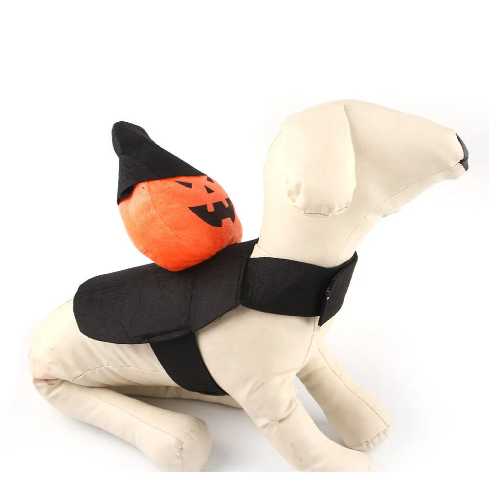 Dog wearing Halloween costume in ghost or pumpkin ghost design with PP cotton material