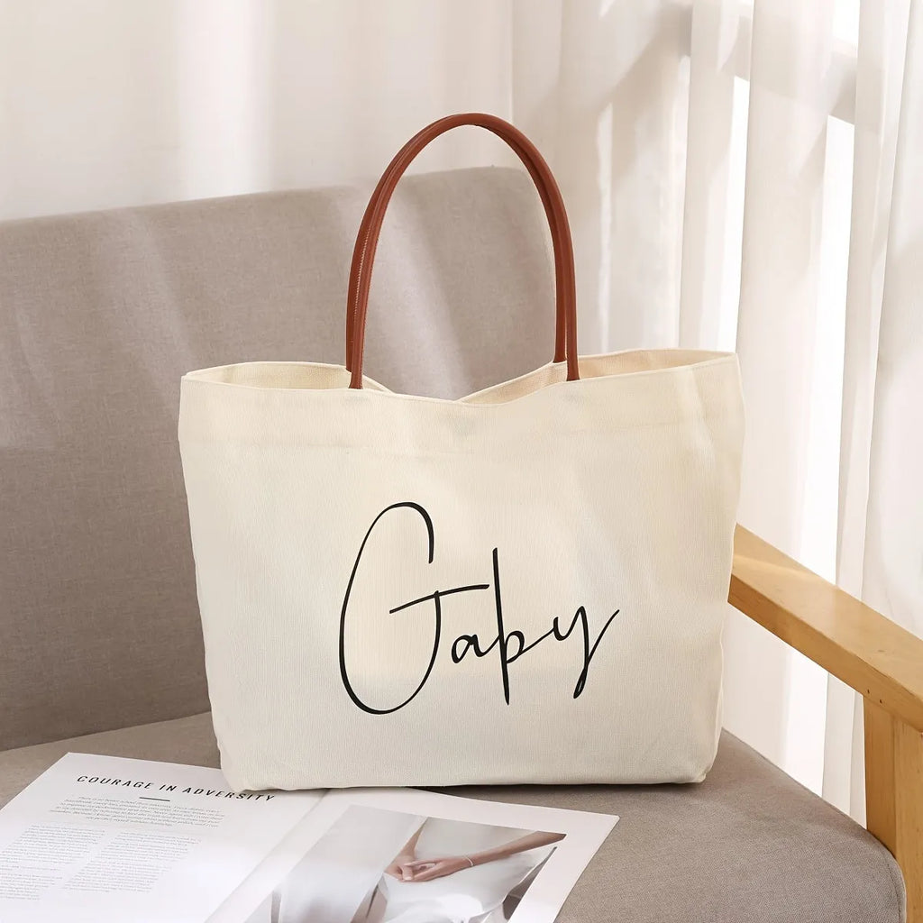 Canvas tote bag with reinforced handles in beige white and white colour options
