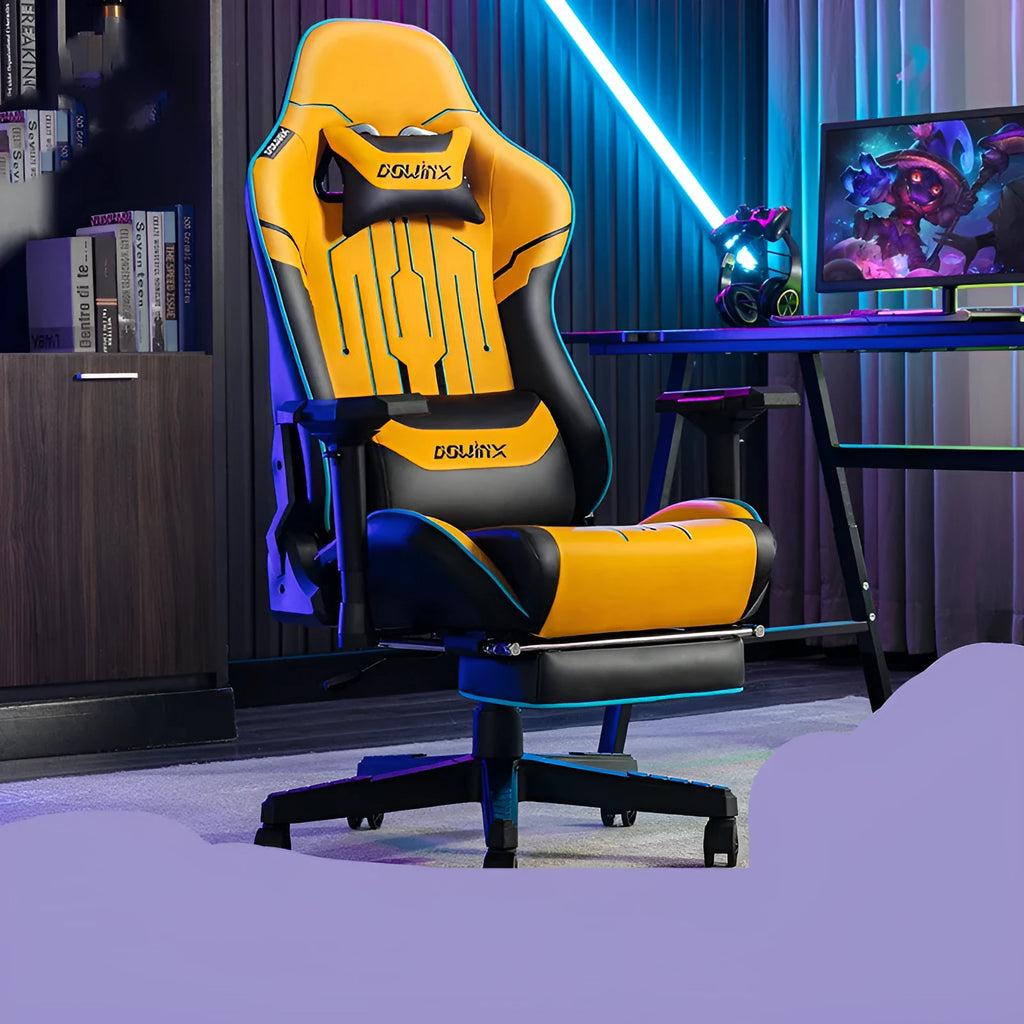 Black Dowinx gaming chair with 4D adjustable armrests and metal frame
