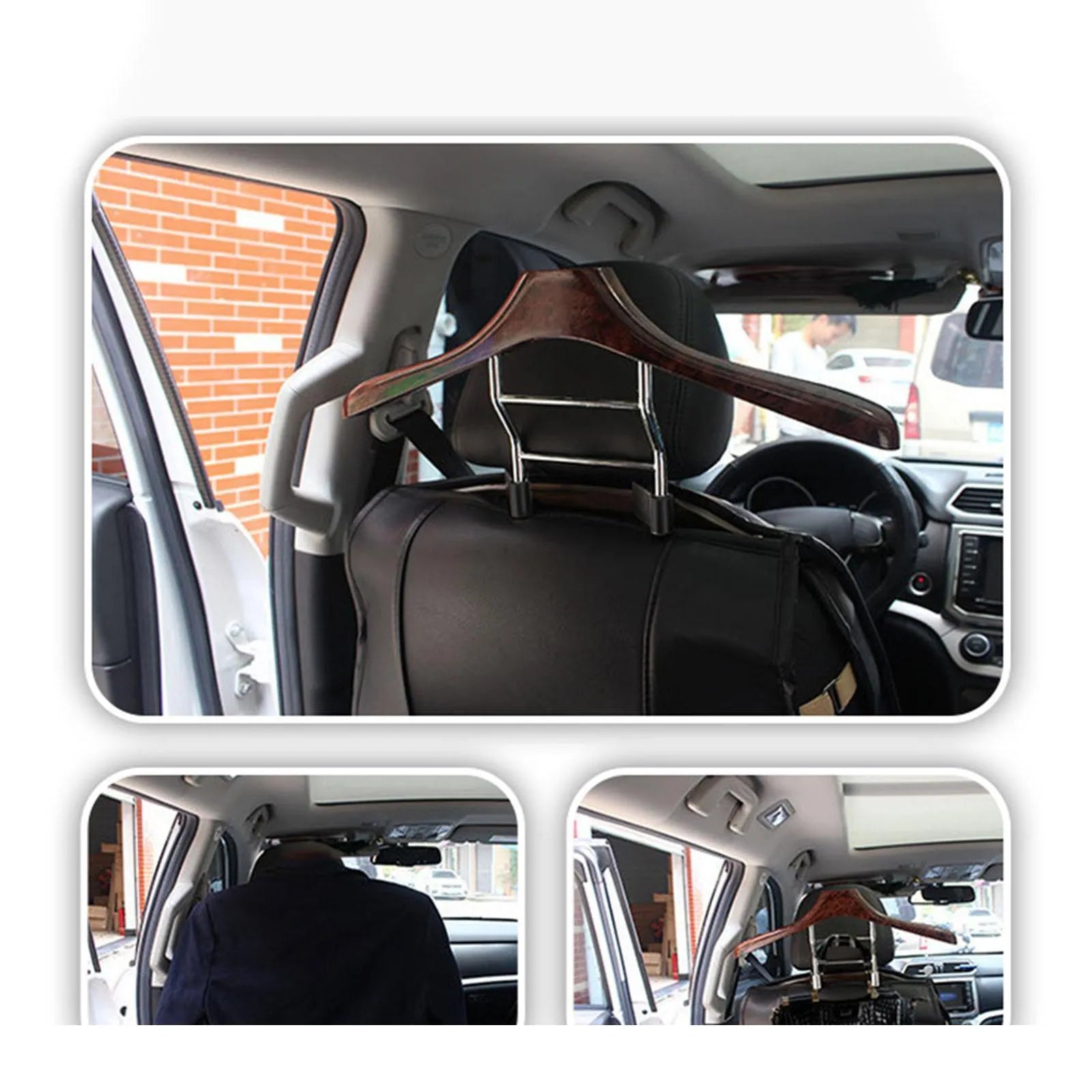 Wood yellow car mounted clothes hanger with stainless steel frame measuring 46.5cm by 23cm for suits and coats