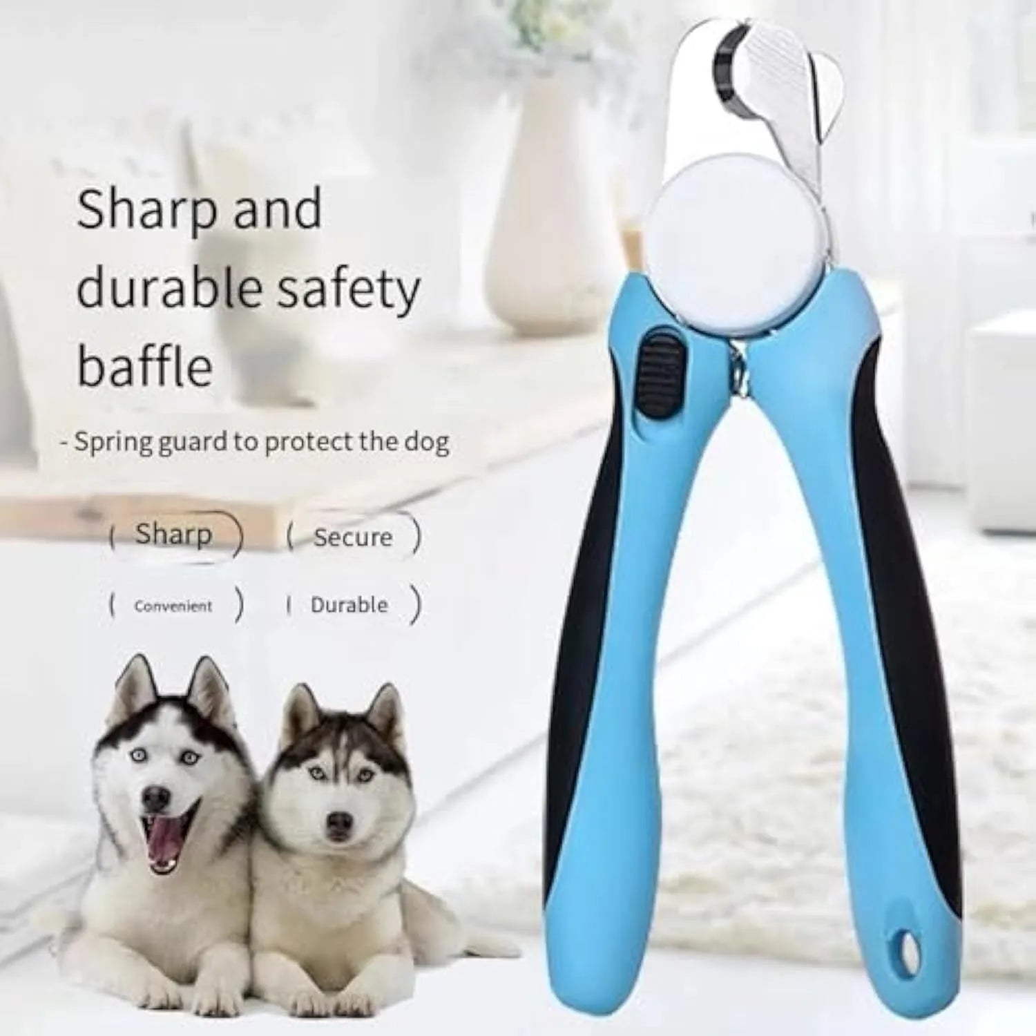Blue dog nail clippers with safety guard for large dogs, 16.8 cm long