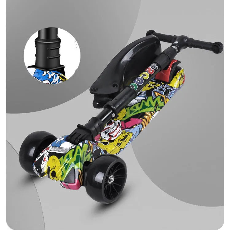Children's three-wheel scooter with PP and inner steel plate, for ages 2-12, in black or pink