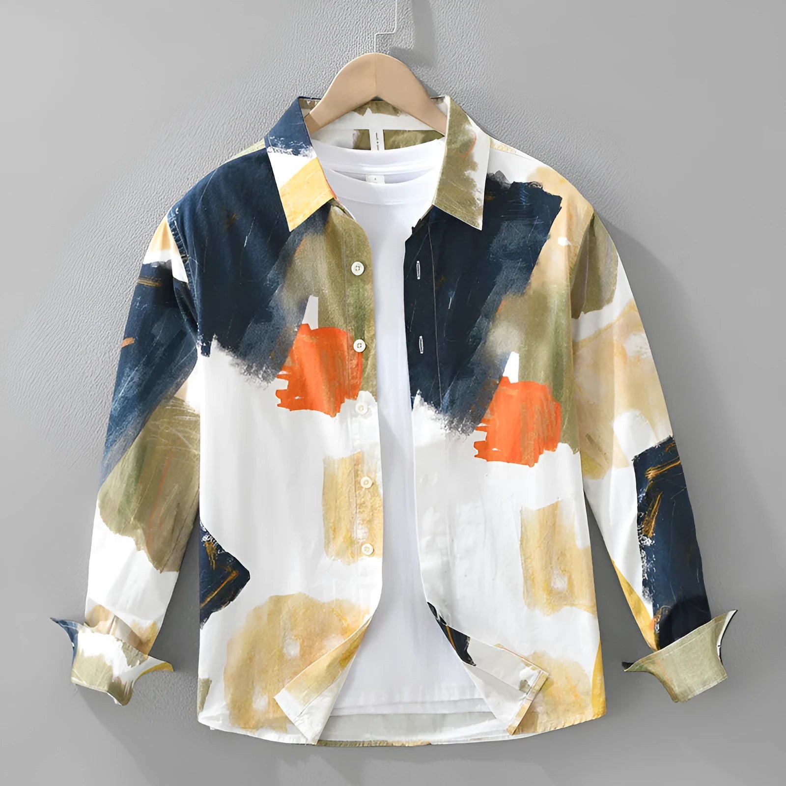 Women's cotton loose top cardigan with printed artistic design and long sleeves