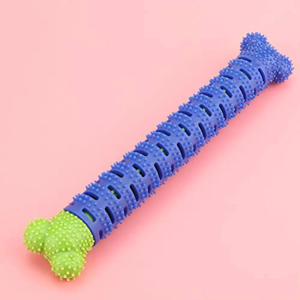 Blue Green Pet Molar Tooth Cleaner, a 25cm silicone brushing stick with serrated head and crevice for dog teeth cleaning
