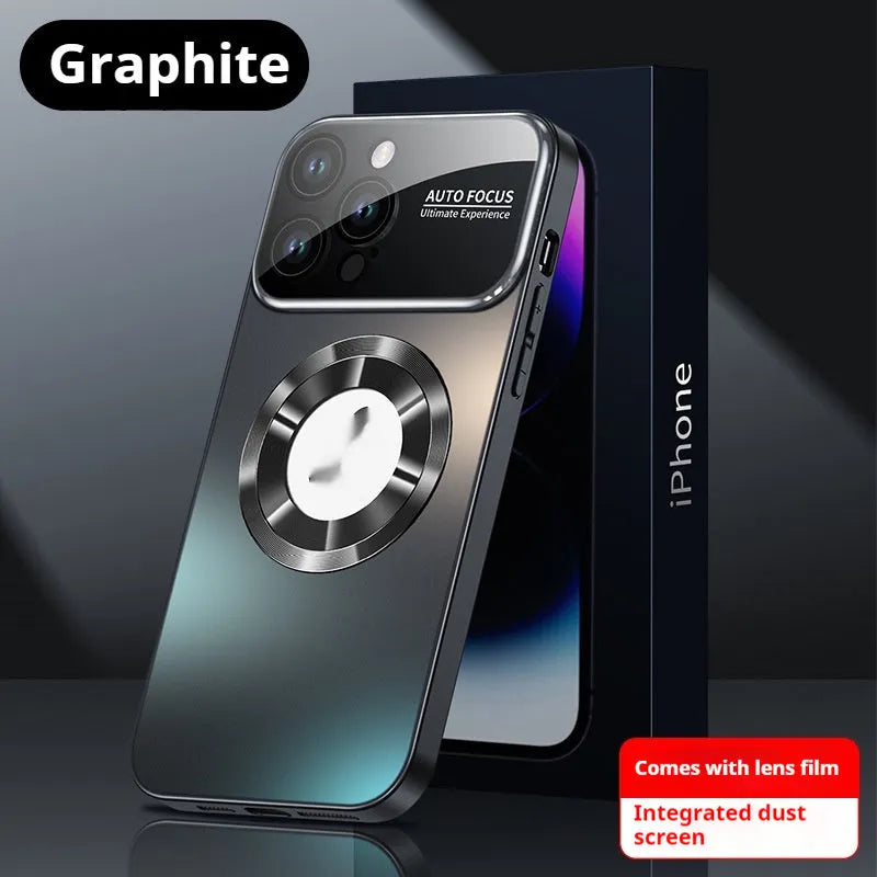 Magnetic phone case for iPhone in Desert Gold with frosted PC, large window, no logo, shockproof and anti-fingerprint.