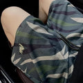 Men's camouflage mesh shorts in straight-leg design with cotton blend fabric, sizes M to 3XL