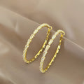 Gold-plated copper big circle hoop earrings with rhinestone inlay and 925 silver needles