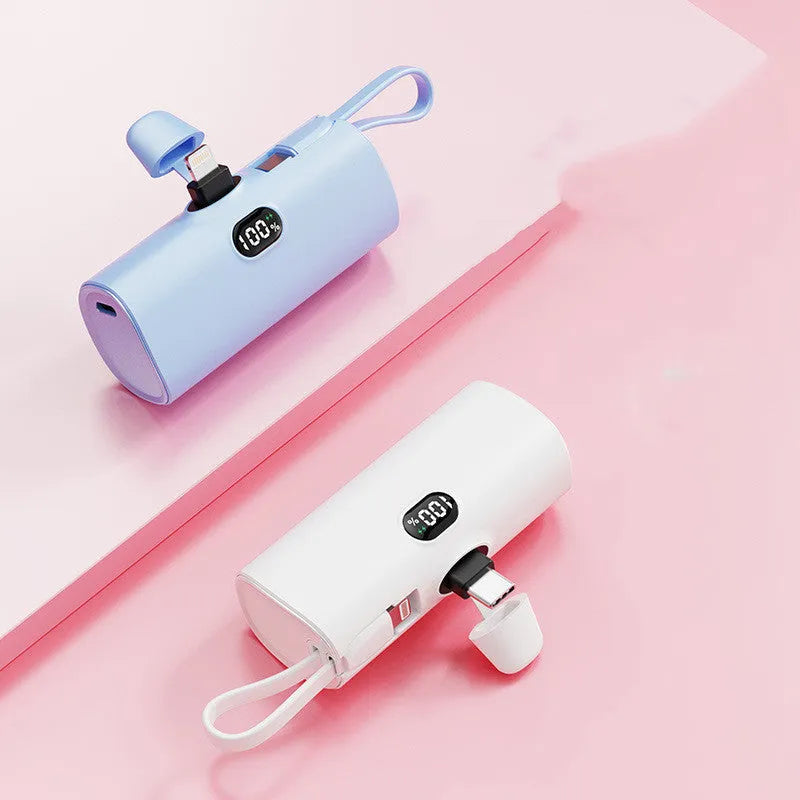 Capsule digital display wireless pocket power bank showing battery percentage on screen