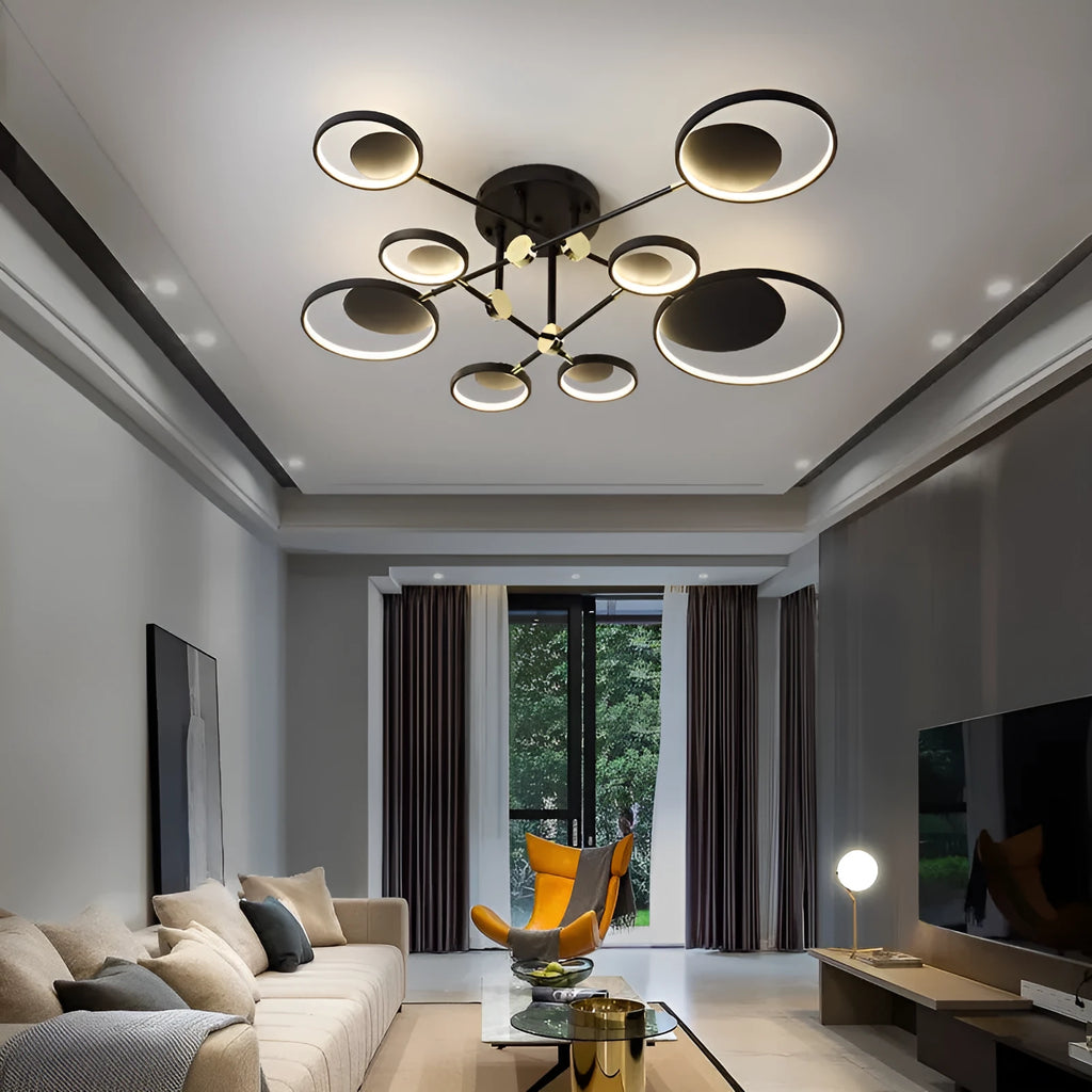 720mm glass LED ceiling light with three colour settings and 4, 6 or 8 head caps, 220V, EU CE certified