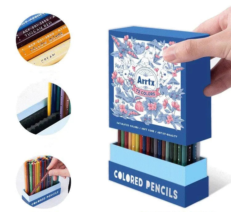 Boxed set of 72 or 126 coloured pencils with basswood penholders for art examinations