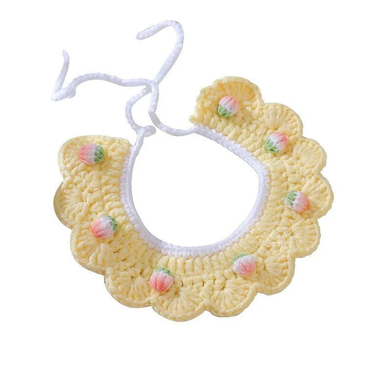 Handmade wool woven cat collar with embroidery for British Shorthair in pink bell bow colour
