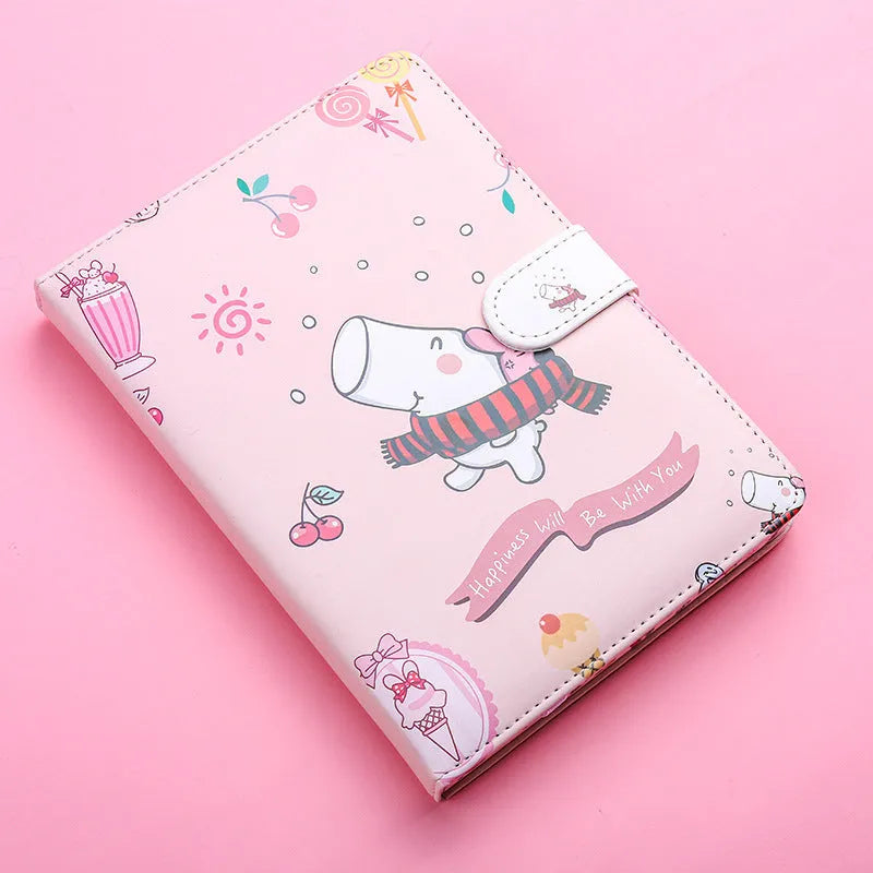 Kaba Bear small A6 notebook with magnetic closure showing hippo and heart designs