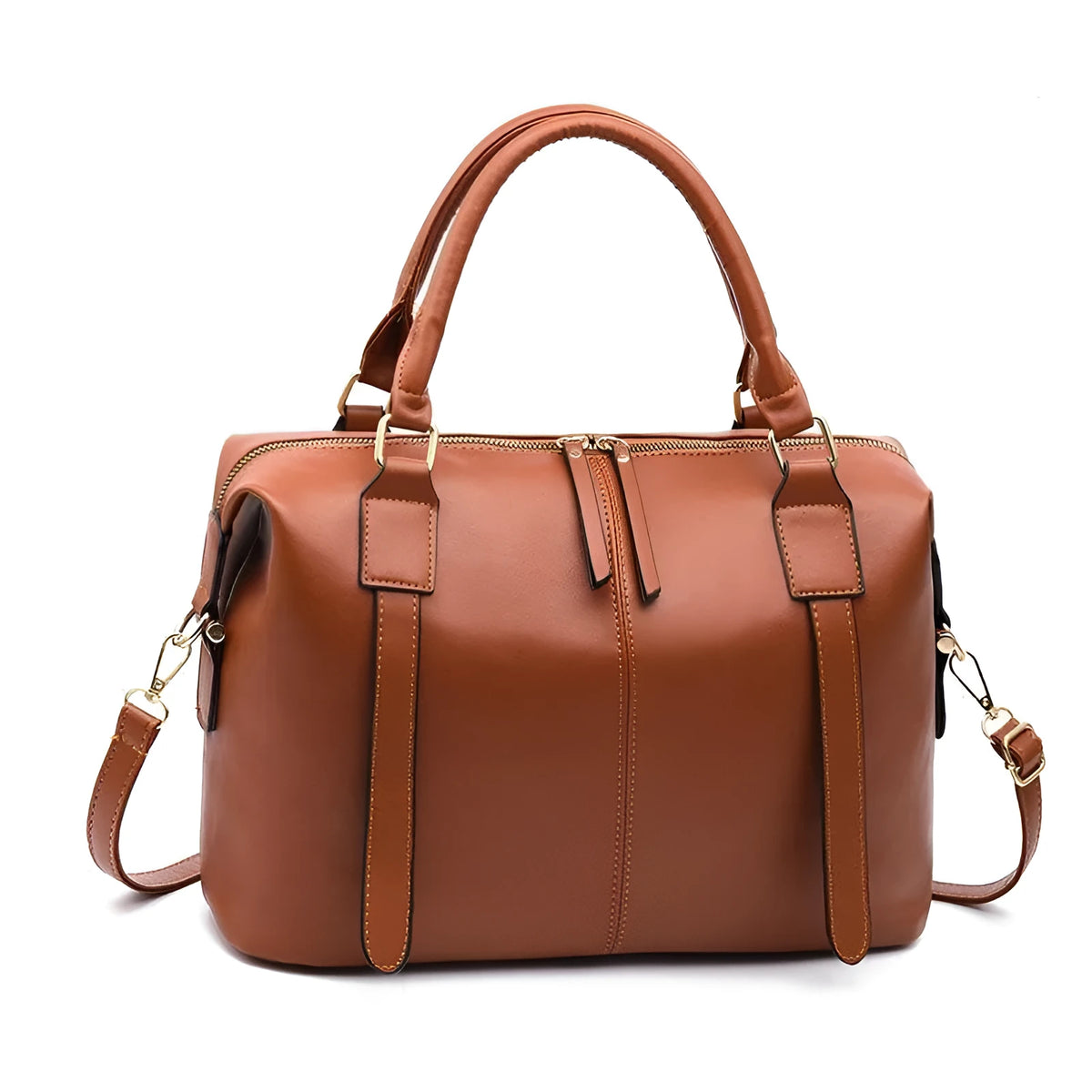 Women's leather vintage shoulder handbag in solid colour, available in wine red, khaki, black, or brown