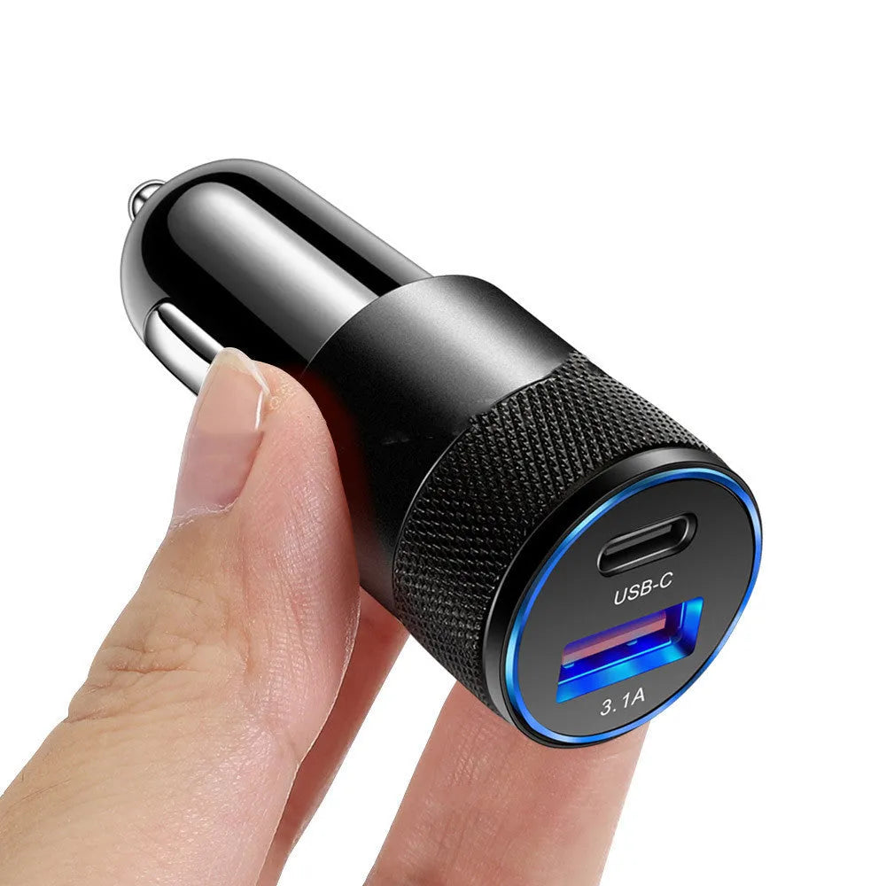 Aluminium alloy mobile phone car charger with compact 2.5cm by 6cm dimensions