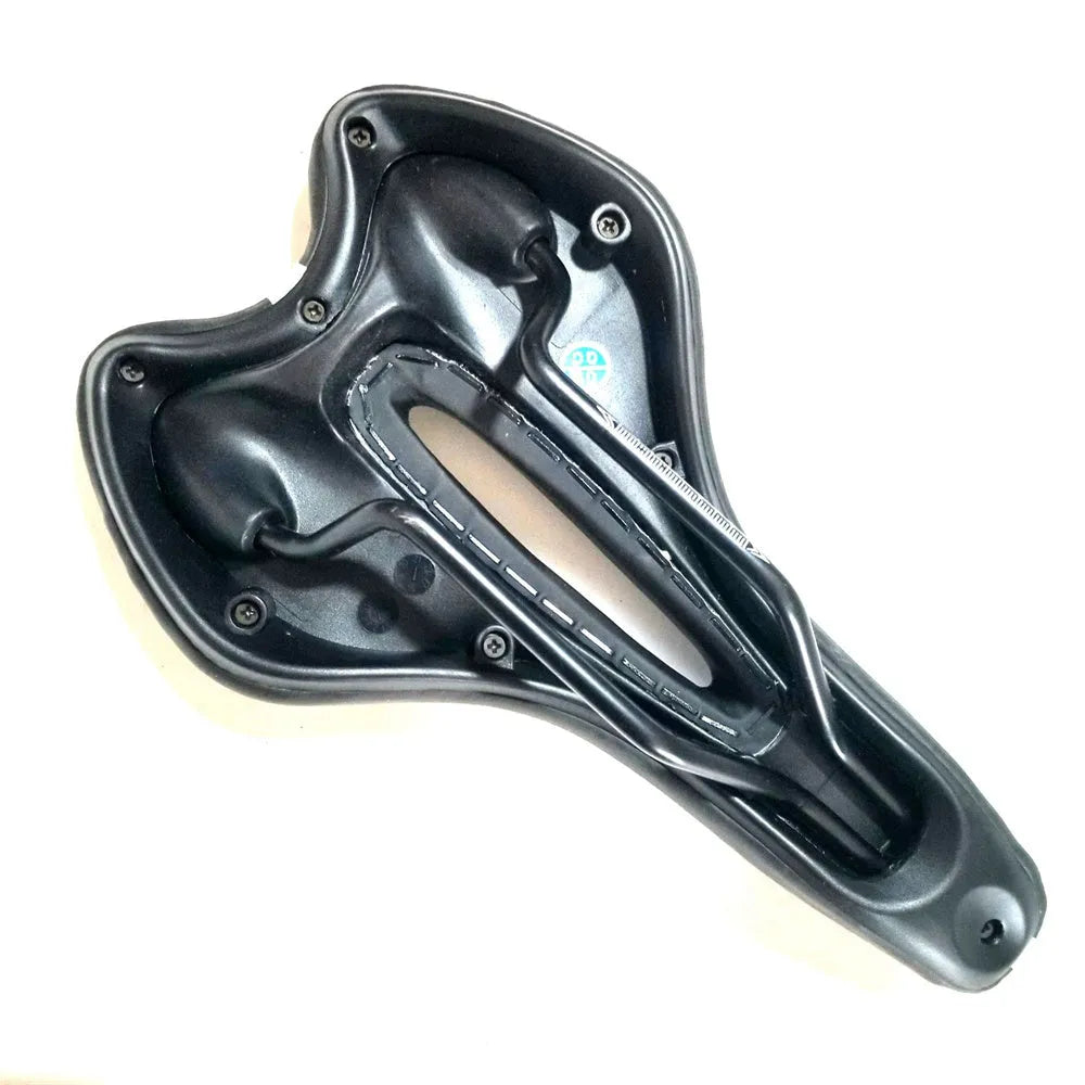 Bicycle cushion with thickened soft silicone saddle, PU leather cover, and spring suspension on a bike seat