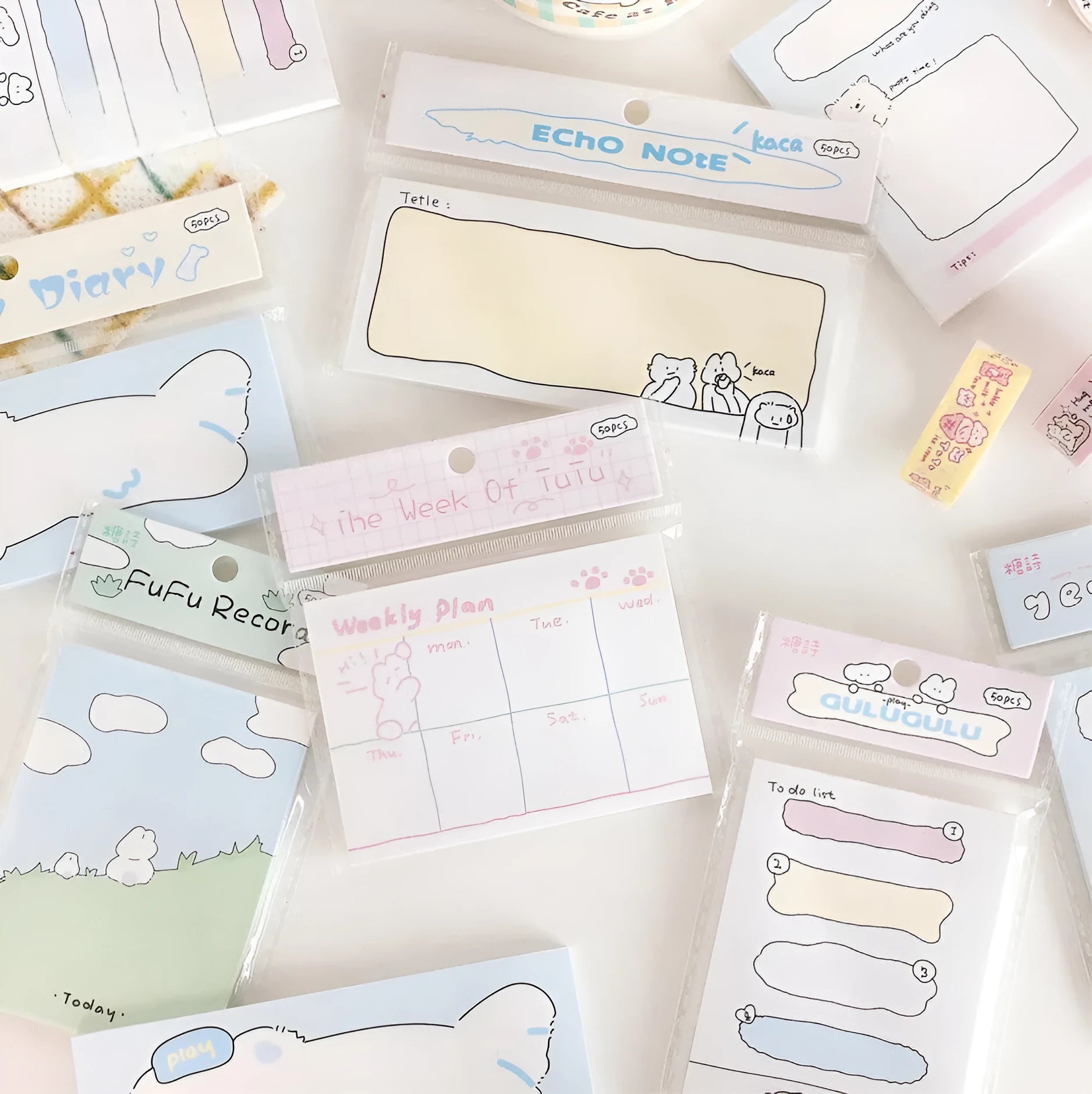 Cute cartoon hand account collage sticky notes in six Heartbeat Delivery Series styles with three size formats