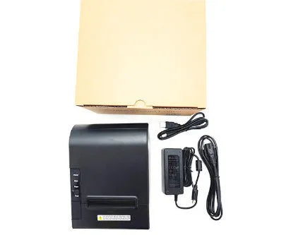 Compact 80mm thermal receipt printer with minimalist design for kitchen and small business counters.