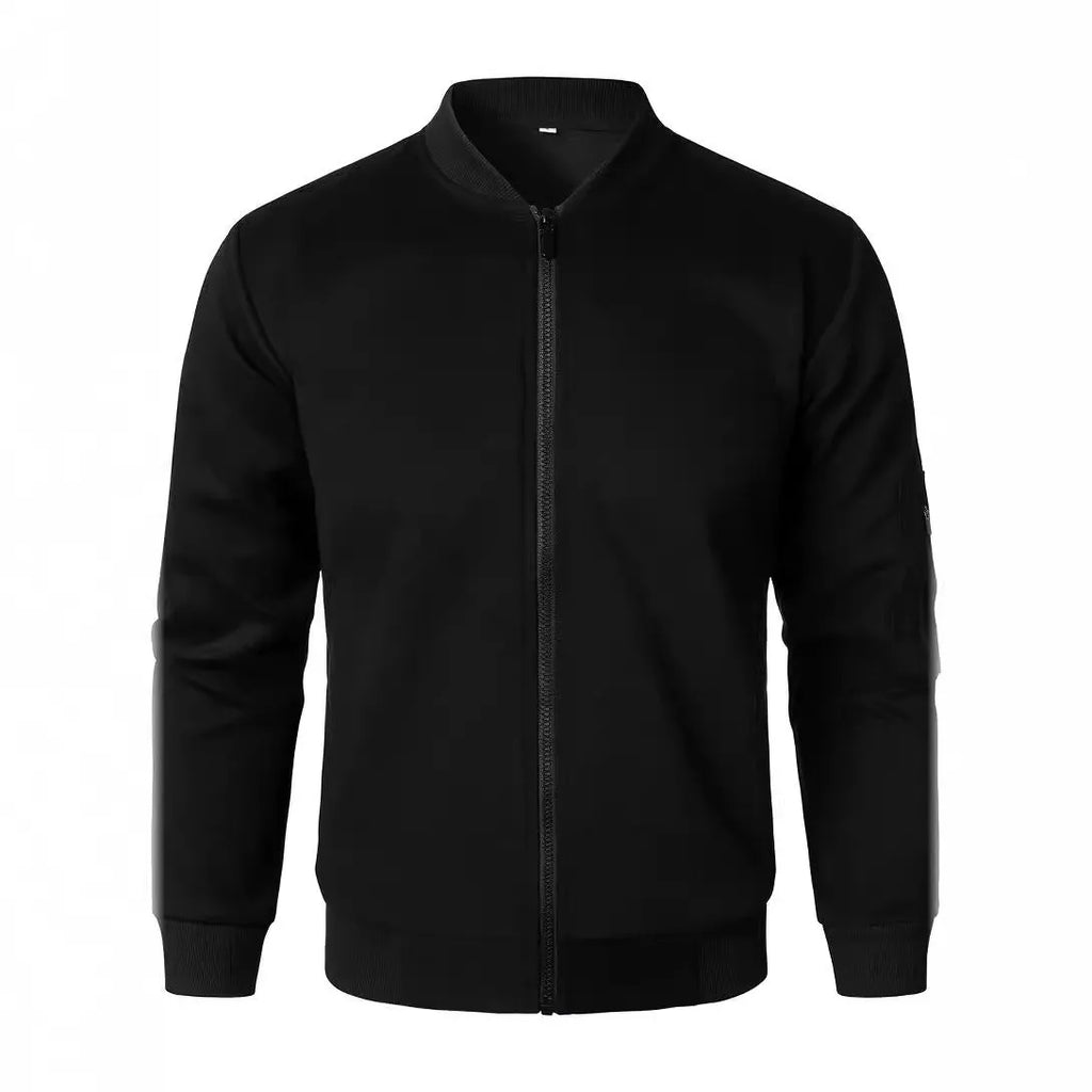Men's loose-fit knitted jacket in cotton with long sleeves and edging detail, shown in black colour