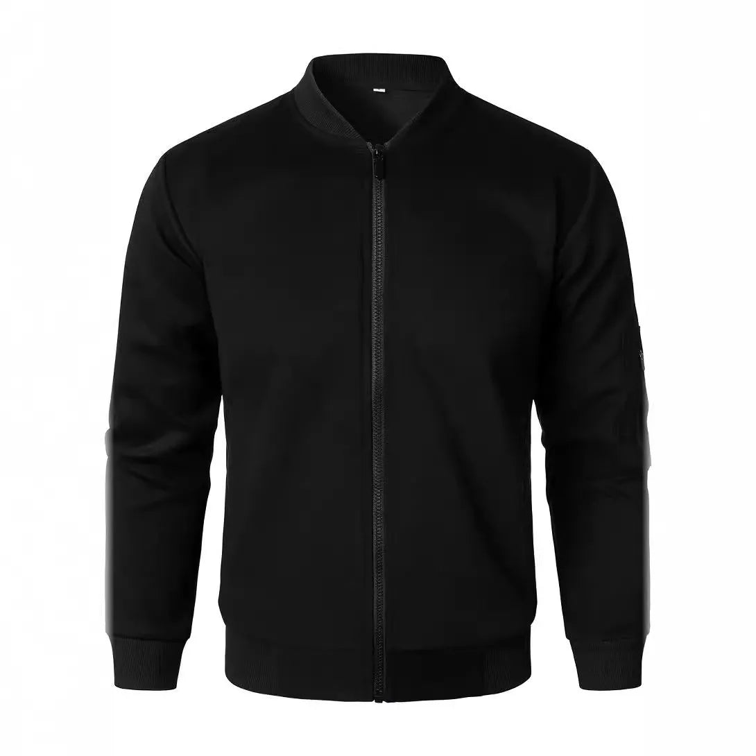 Men's loose-fit knitted jacket in cotton with long sleeves and edging detail, shown in black colour