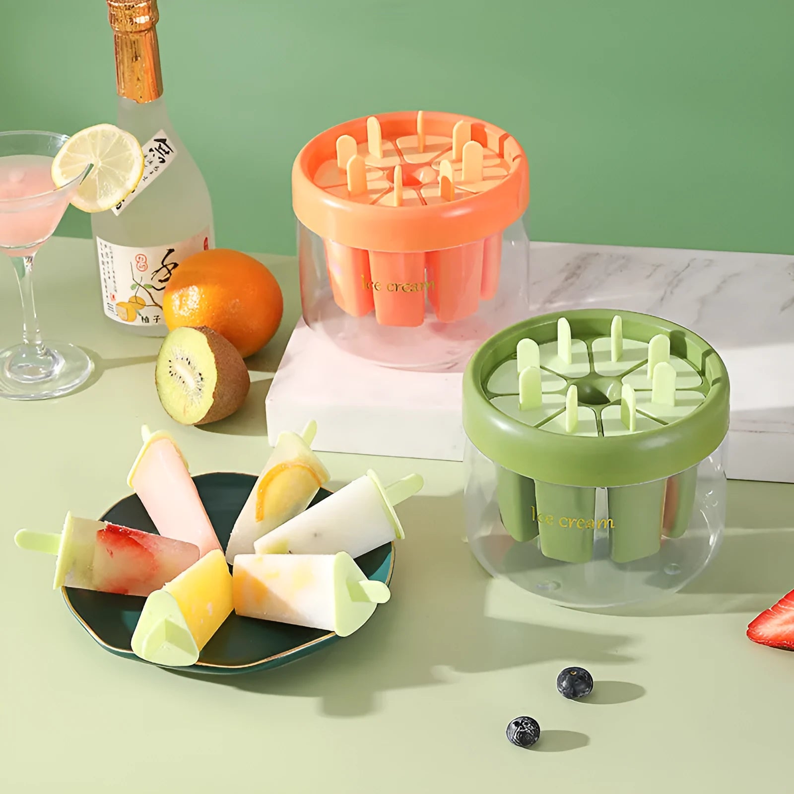 Orange or green popsicle ice cream mould for homemade frozen treats measuring 13.2cm