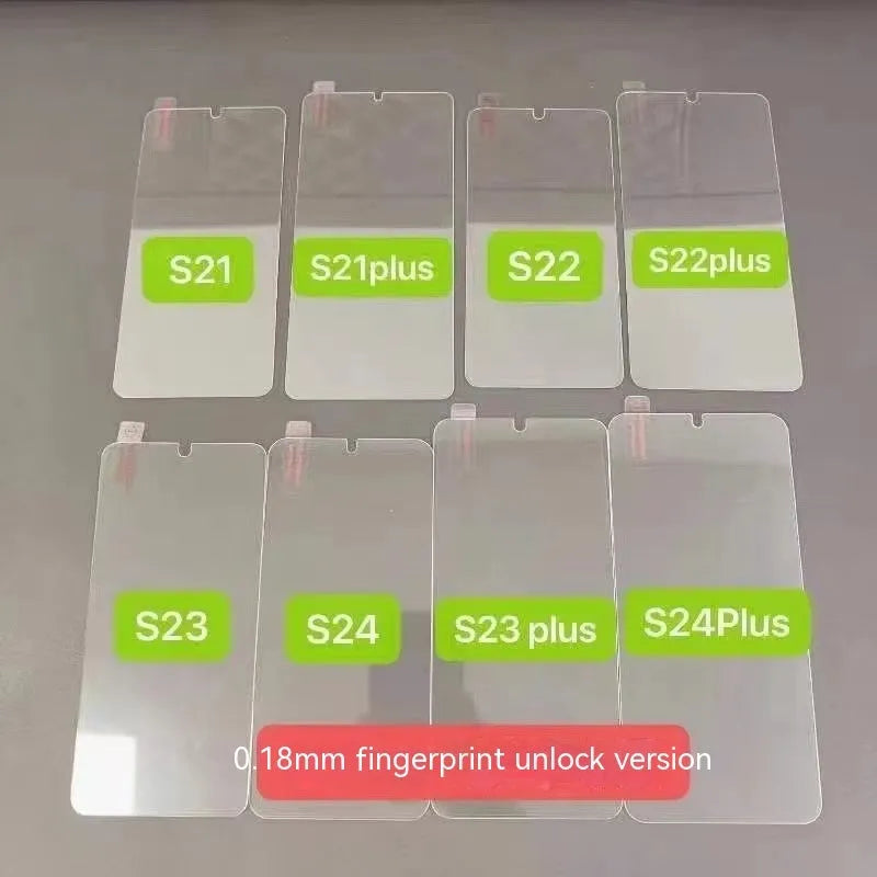 Tempered glass screen protector for Samsung mobile phones showing HD clarity and full-screen coverage.