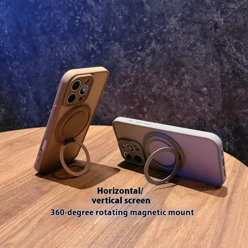 Magnetic suction phone case with invisible bracket for iPhone models in transparent frost finish