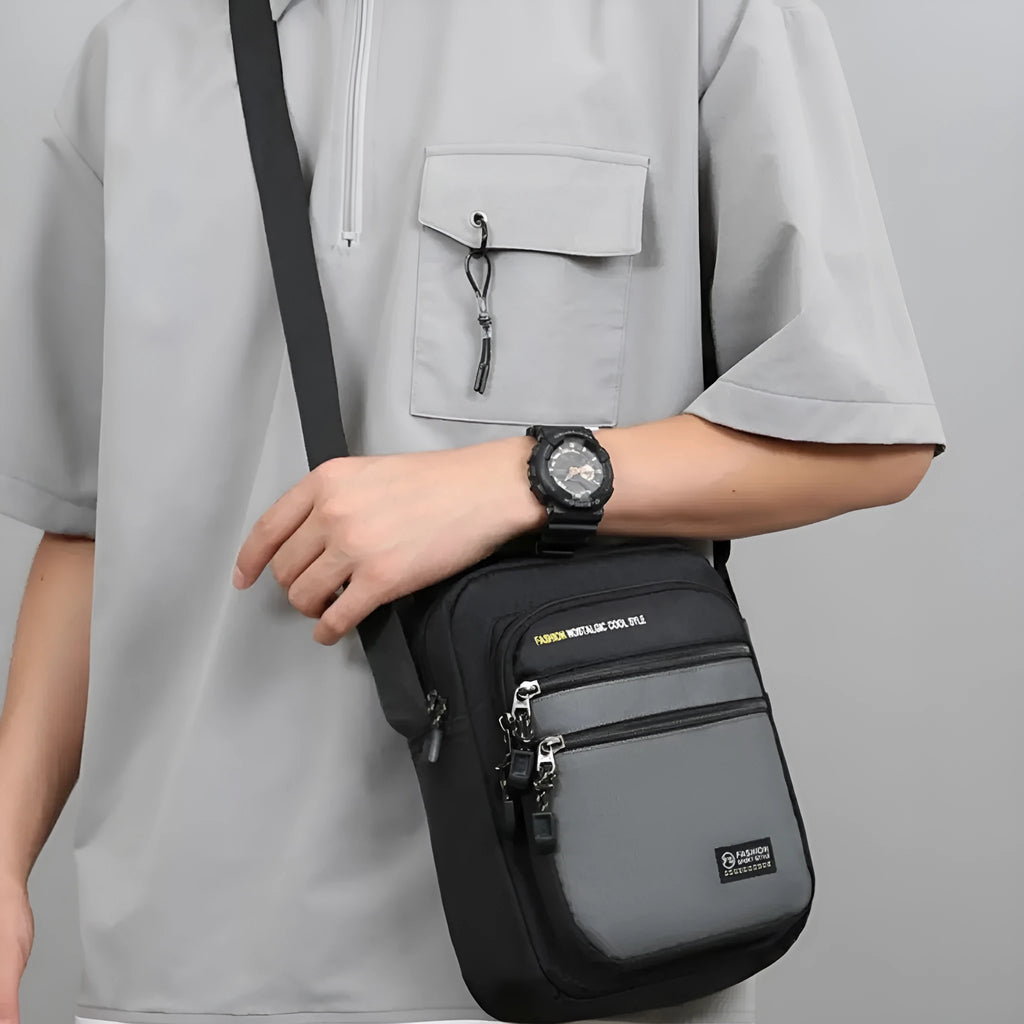 Men's waterproof nylon crossbody bag in green colour with urban simplicity style