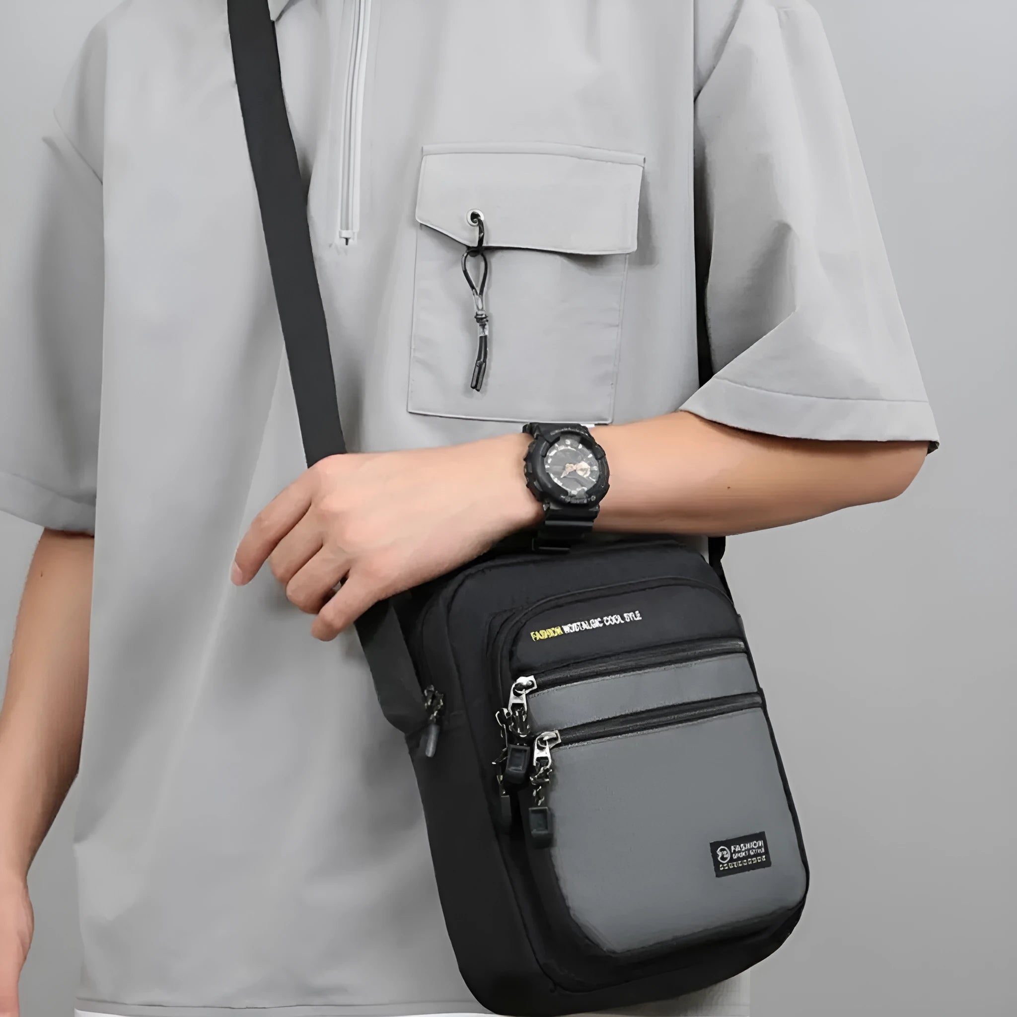 Men's waterproof nylon crossbody bag in green colour with urban simplicity style
