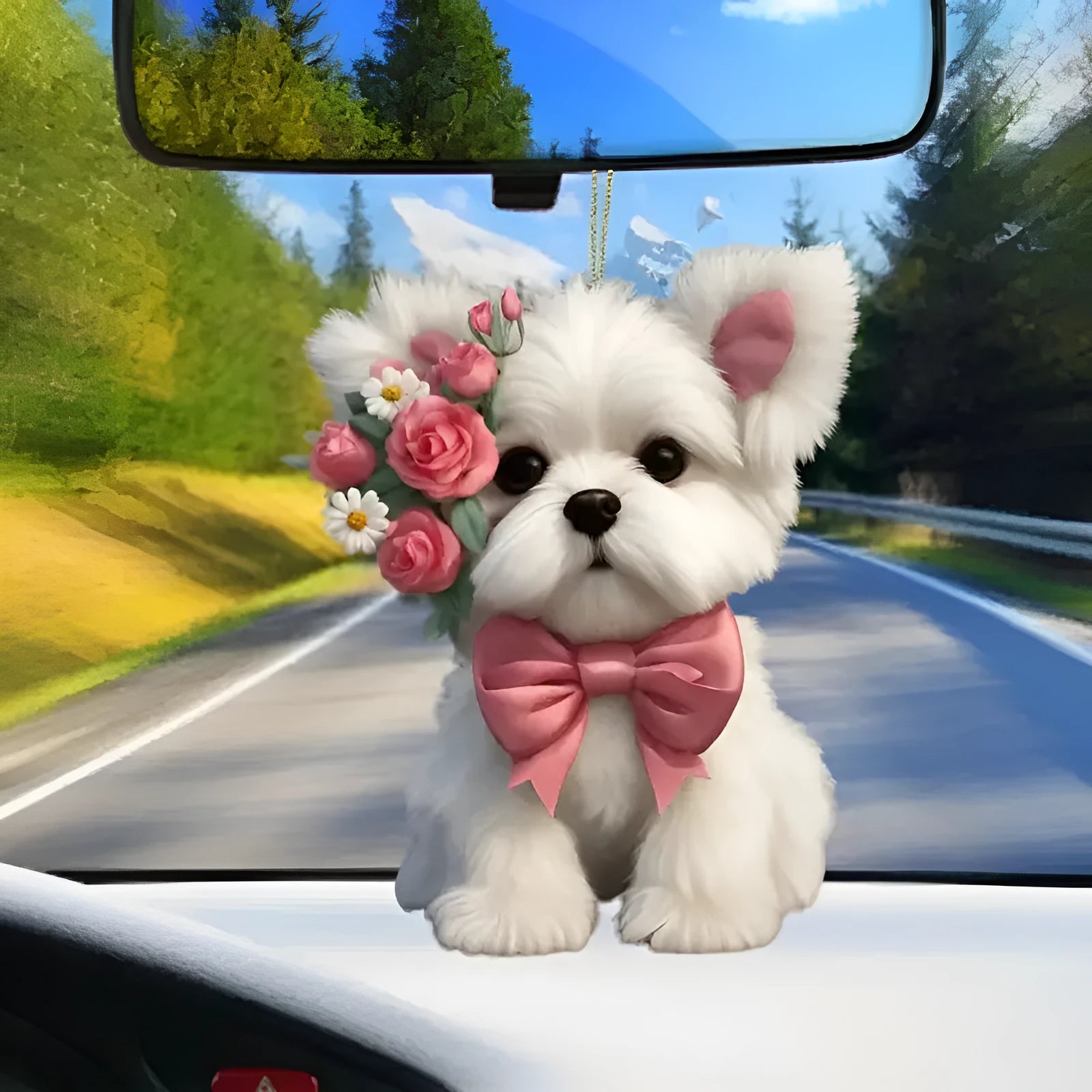 Cartoon-style acrylic car pendant for interior decoration in colourful designs
