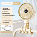 Clip-on portable stroller fan with rotating head attached to pram handle