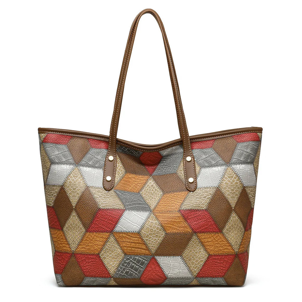 Women's blue brown PVC handbag with sandwich pocket design for business and travel