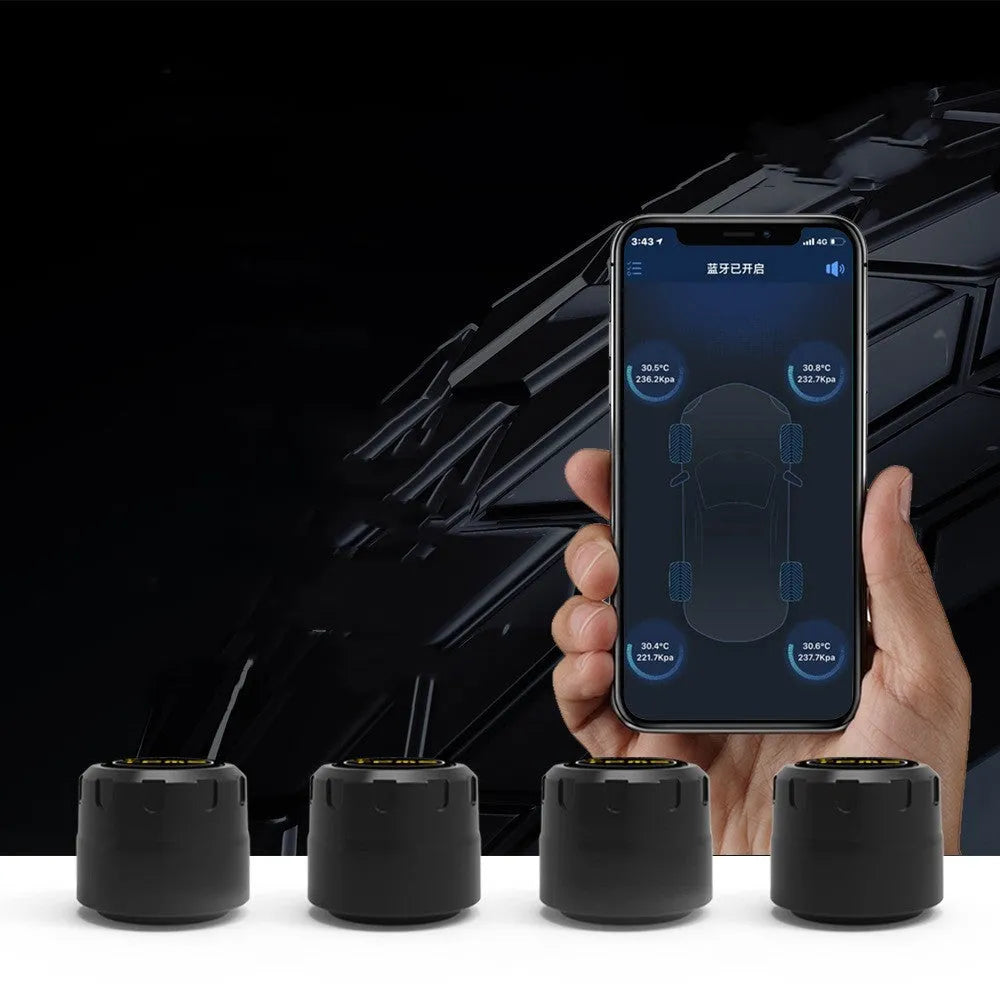 Bluetooth tyre pressure monitor sensors with wrench and anti-theft screws, black colour, 21.8mm size