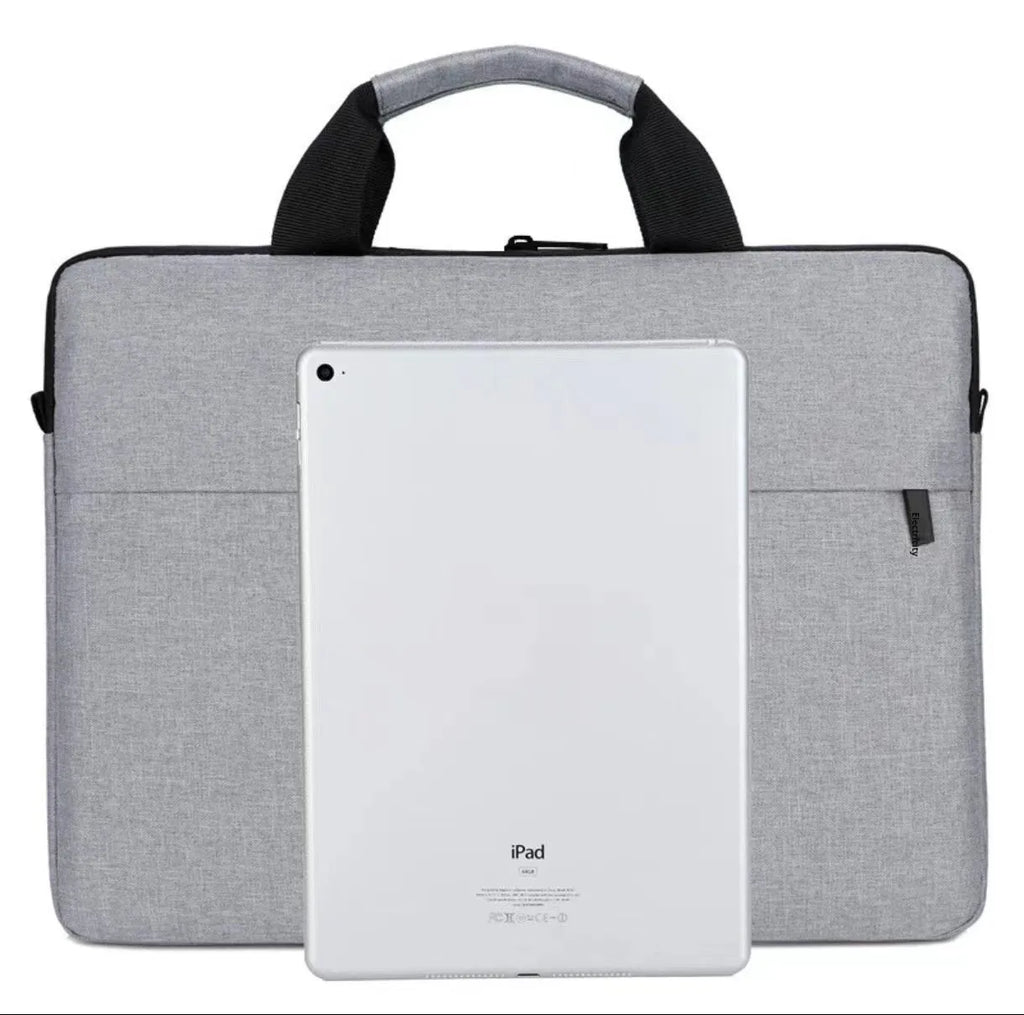 Grey Oxford cloth men's laptop bag with expansion feature and polyester lining