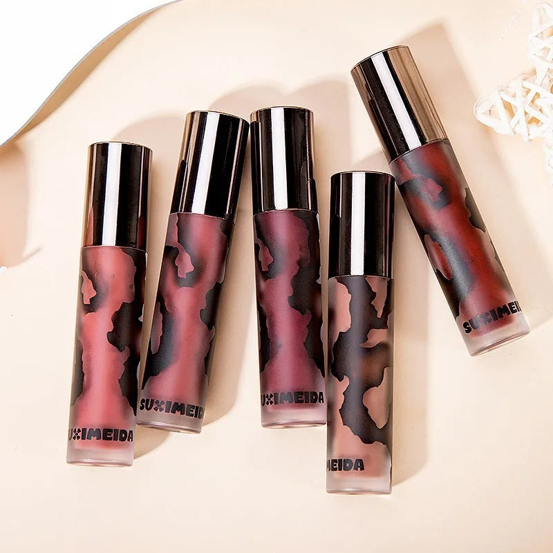 Lava Secret Matte Lip Mud Lipstick in 3.2g tube with five colour options showing transfer-resistant technology
