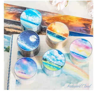 Japanese paper decorative tape roll with sky theme designs showing colourful clouds, twilight, and moonlight sky colour variations