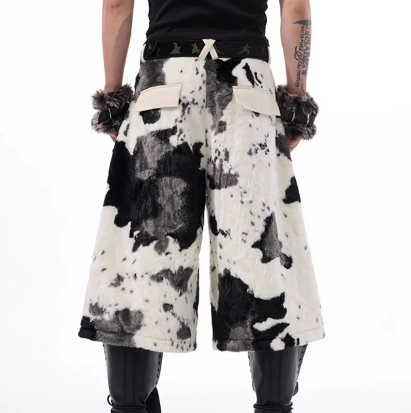 Stitching milk fiber fur cropped pants in checkered striped patterns with Asian sizing for teenage fashion
