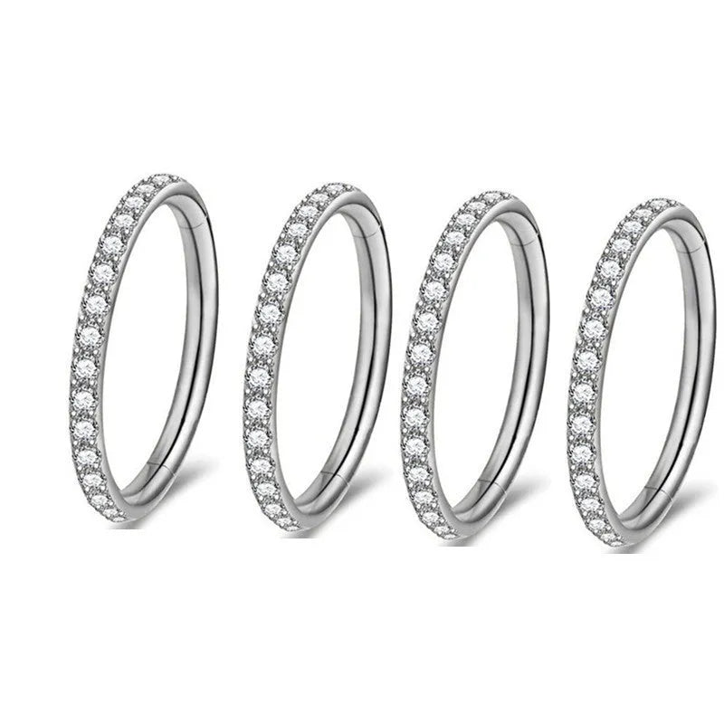 Stainless steel seamless nose ring in round shape with electroplated colour options, showing size variations
