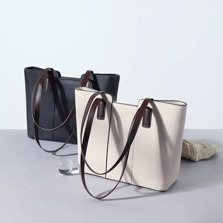 Women's genuine leather commuter shoulder bag in urban simplicity style with large capacity