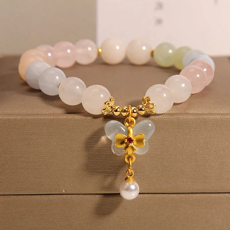 Women's crystal bracelet with colourful morganite butterfly pendant jewellery